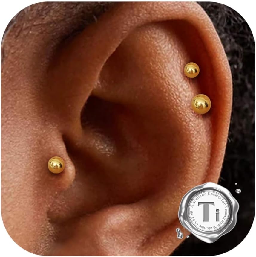 Bobisty 3PCS 16G Helix Piercing Jewellery G23 Titanium Cartilage Earrings Labret for Lip Nose CZ Heart Flat Back 3 Single Studs