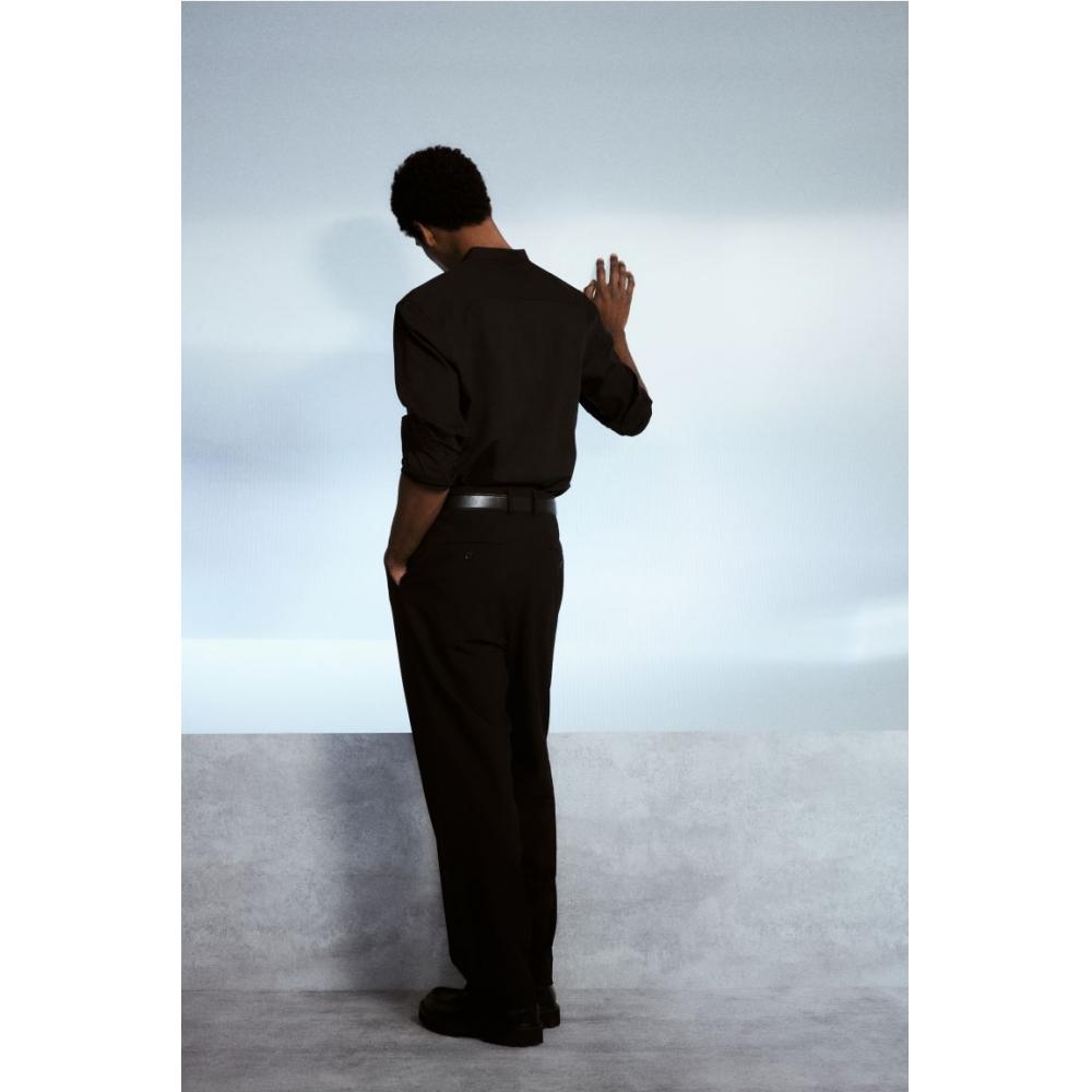 H M Regular Fit Stand Collar sHirt Black