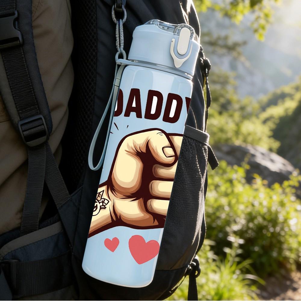 1PC Daddy And Me Fist Bump Quote Print 750ml Color Plastic Sports Water Bottle Leakproof Flip Straw Lid Suitable for Sports Office Home Use