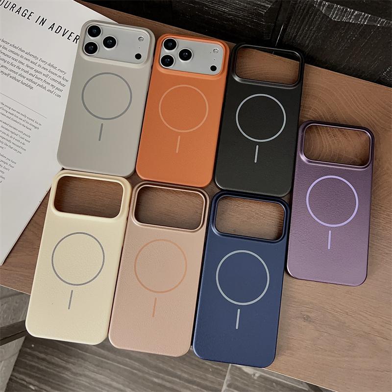 Роскошный жесткий ПК из кожи личи для магнитного чехла Magsafe для iPhone17 17Air 17Pro 17Pro Max, беспроводная зарядка, матовая крышка