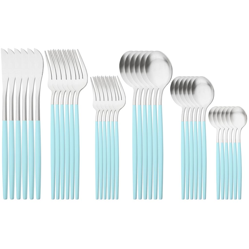 36Pcs Matte Stainless Steel Cutlery Set Mint Gold Dinnerware Set Knife Forks Coffee Spoon Silverware Western Kitchen Tableware