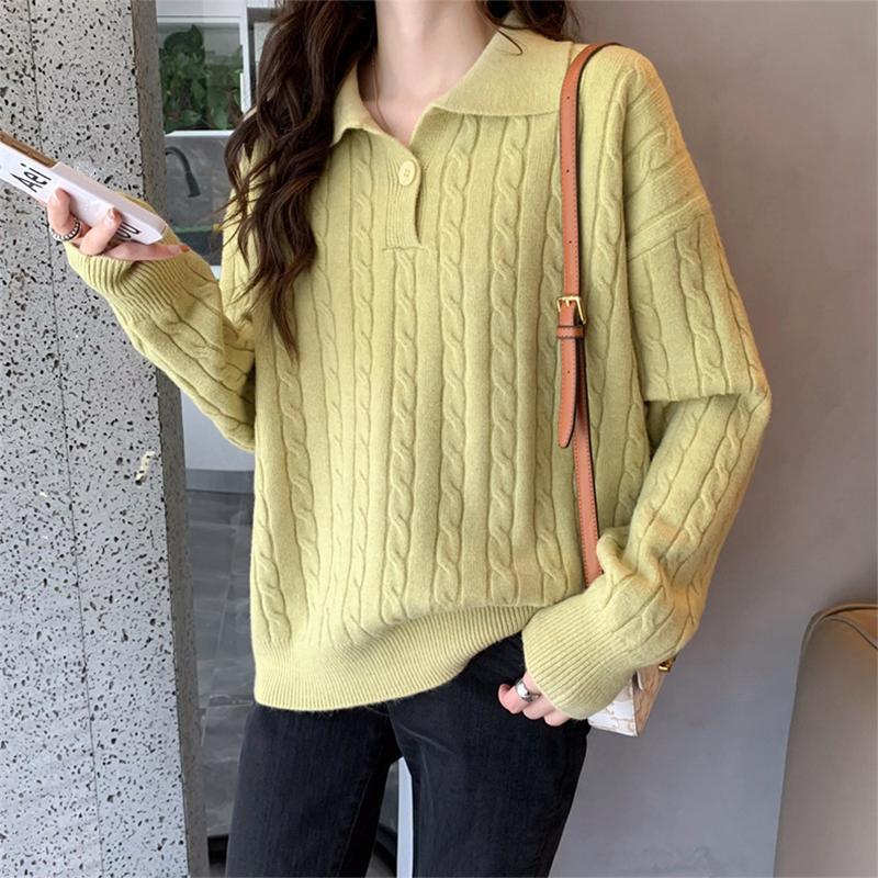 Трикотаж в стиле ретро, ​​женский свитер с отворотами, повседневный пуловер, топ