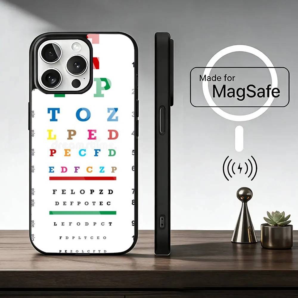 Eye chart Phone Case For iPhone17,16,15,14,13,12,11 Plus,Pro Magnetic with Magsafe Wireless Charging