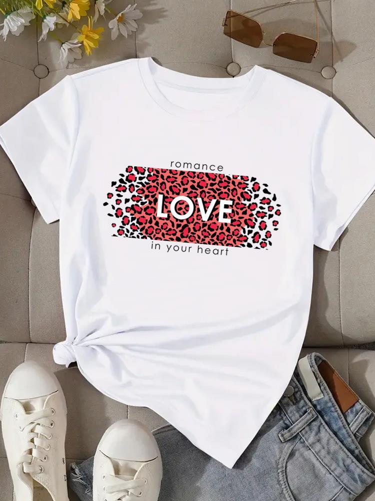 (Asian Size) letter leopard 90s Tee Top Clothing T Shirt Women Fashion Woman Print Female Short Sleeve Graphic T-shirts