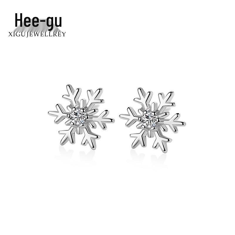 Серьги-гвоздики из серебра S925 с цирконами в виде снежинок - Корейский стиль, Рождественский подарок для девочек