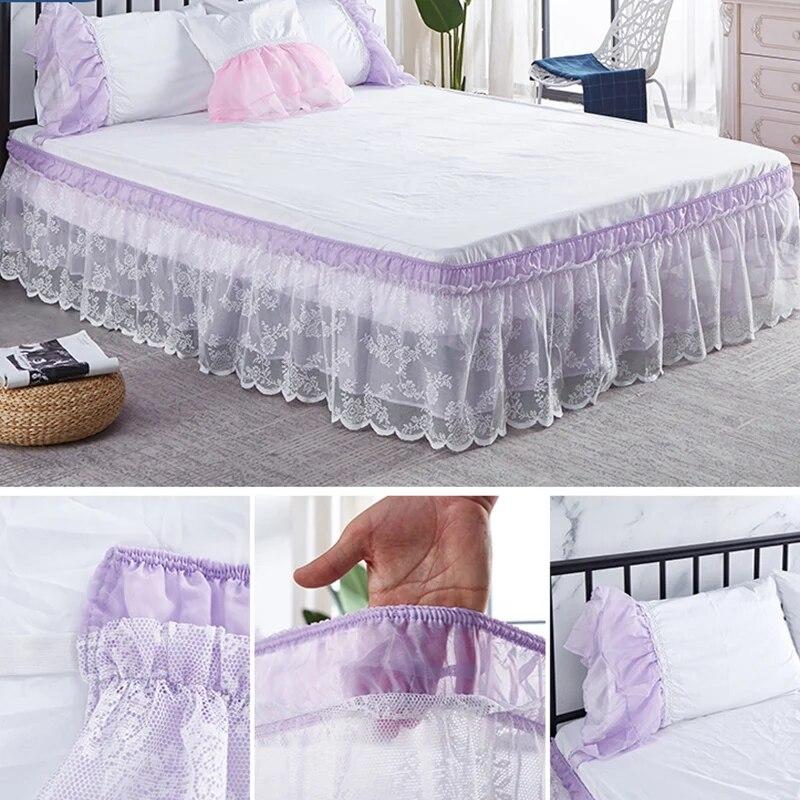 Two Layers Lace Bed Skirt Elastic Wrap Around Bed Cover Without Surface Bed Skirt Couvre Lit Twin/Full/Queen/King Size Bed Decor
