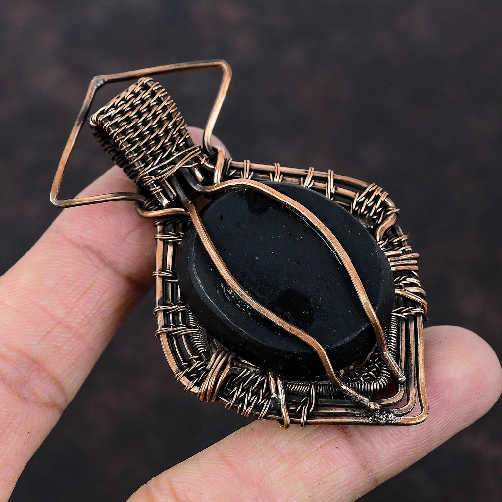 Черный эфиопский опал драгоценный камень кулон медная проволока обернутый кулон ручной работы медные украшения дизайнерский кулон проволочная обертка ювелирные изделия подарок для матери