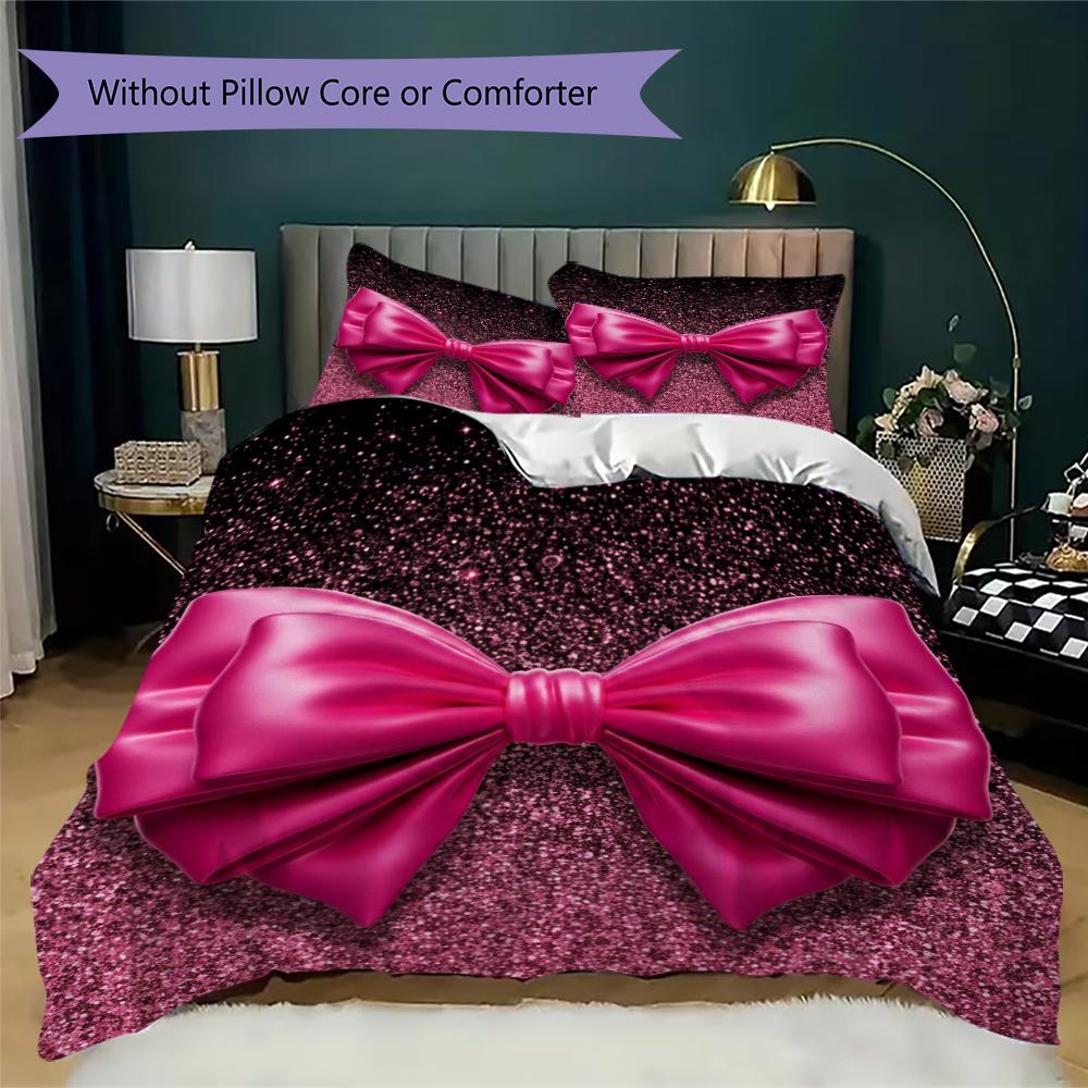Pink Bow Pattern Bedding uilt Set uilt Cover Pillowcase Home Decoration Birthday Gift (1 * duvet cover + 2 * pillowcase without core)29
