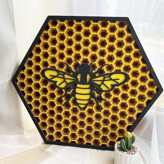 Деревянный приветственный знак фестиваля пчел Yousheng, многослойная сотовая пчела, подвесная табличка на дверь, вешалка для входной двери, декоративная шестиугольная настенная табличка
