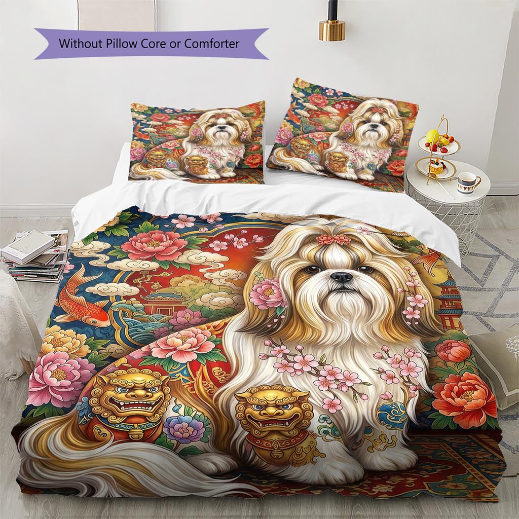 Floral Art Animals Pattern Bedding,Quilt Set Quilt Cover Pillowcase Home Birthday Gift (1 * duvet cover + 2 * pillowcase, without core)