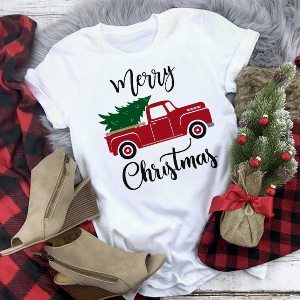 Christmas Reindeer Tshirt Loose Truck Christmas Tree Tshirt Durable Men Women Unisex Casual Tshirt Daily Travel Streetwear