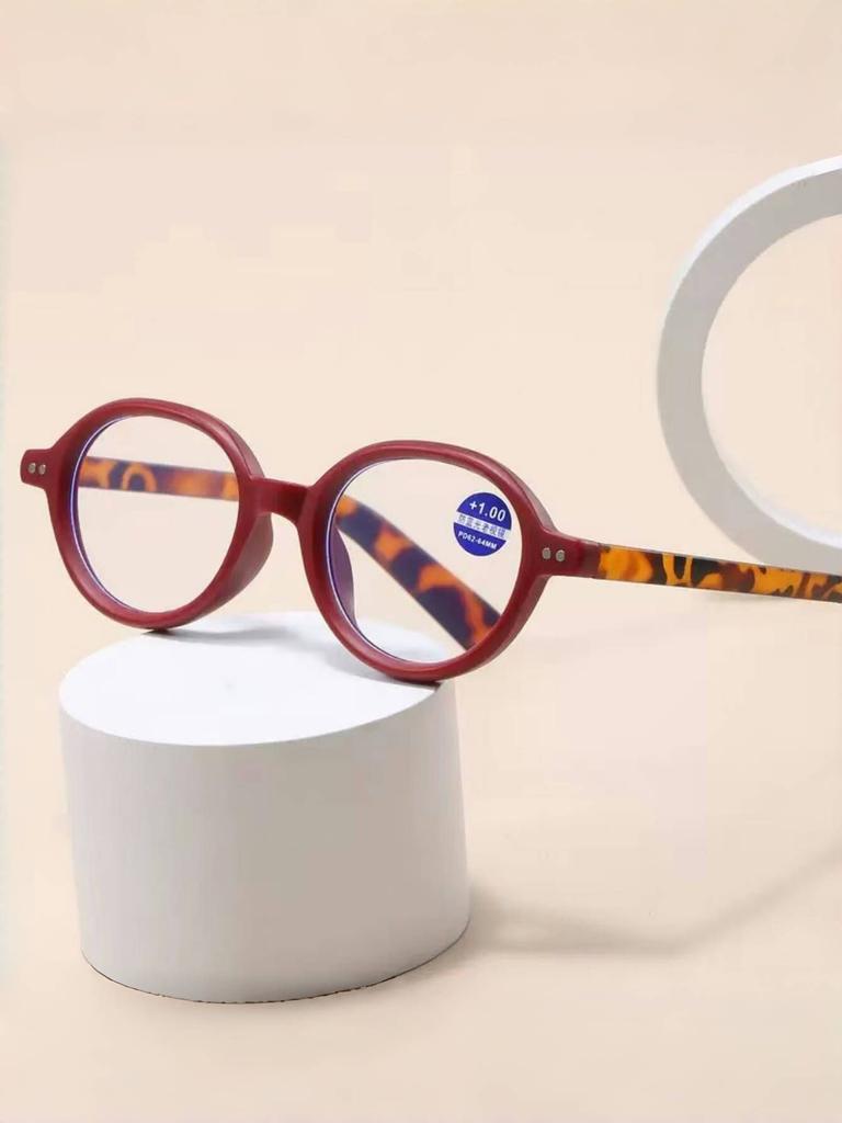 Plain Face Retro Oval Fashion Reading Glasses Frame Nerd Tortoise Shell Contrast Color