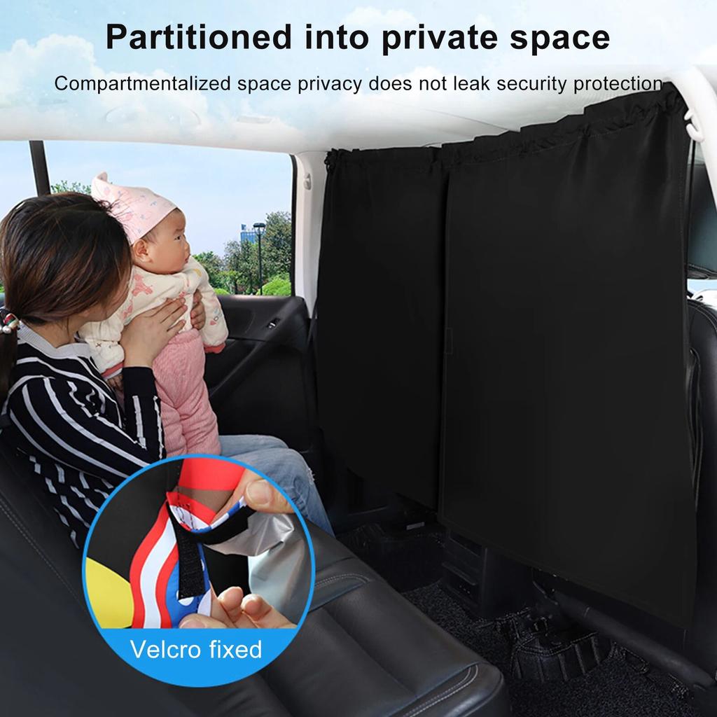 Car Front Rear Seat Divider Curtain Taxi Cab Divider Van Cabin Curtain Campervan Black Protective Privacy Window Sunshade