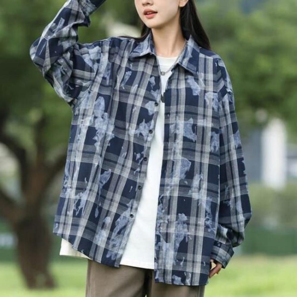 Navava Women Casual Check Long Sleeve Shirt Nb2965