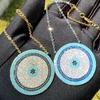 30mm Big Disco Charm Micro Pave Cubic Zirconia Nano Turquoise Bohemia Necklace