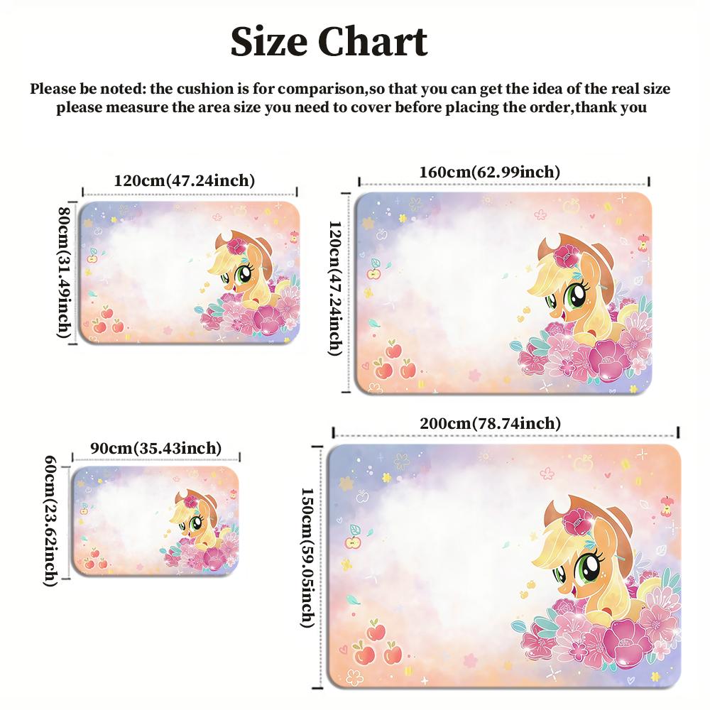 Cute Cartoon Pony Area Rug, Apple Flower Theme Non-slip Floor Mat, Decorative Carpet for Kids Girls Bedroom, Washable Home Gift