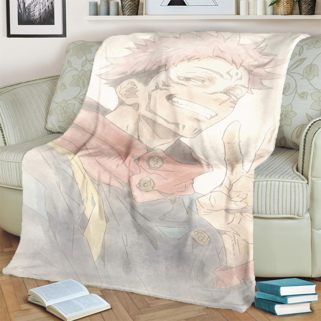 Warm Soft Jujutsu Kaisen Print Blanket Flannel for Bedrooms, Sofas, Beds, Chairs, Picnics, Travel