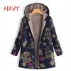 Зимнее национальное принтованное хлопковое льняное пальто с капюшоном на молнии для женщин, новая хлопковая одежда, плюшевое большое свободное модное пальто