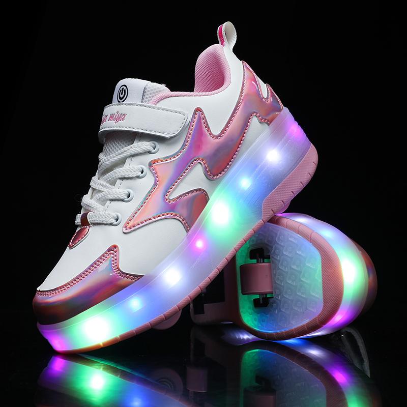 TUINANLE Roller Skates 2 Wheels Shoes Glowing Lighted Led Children Boys Girls Kids Luminous Sports Boots Casual Sneakers
