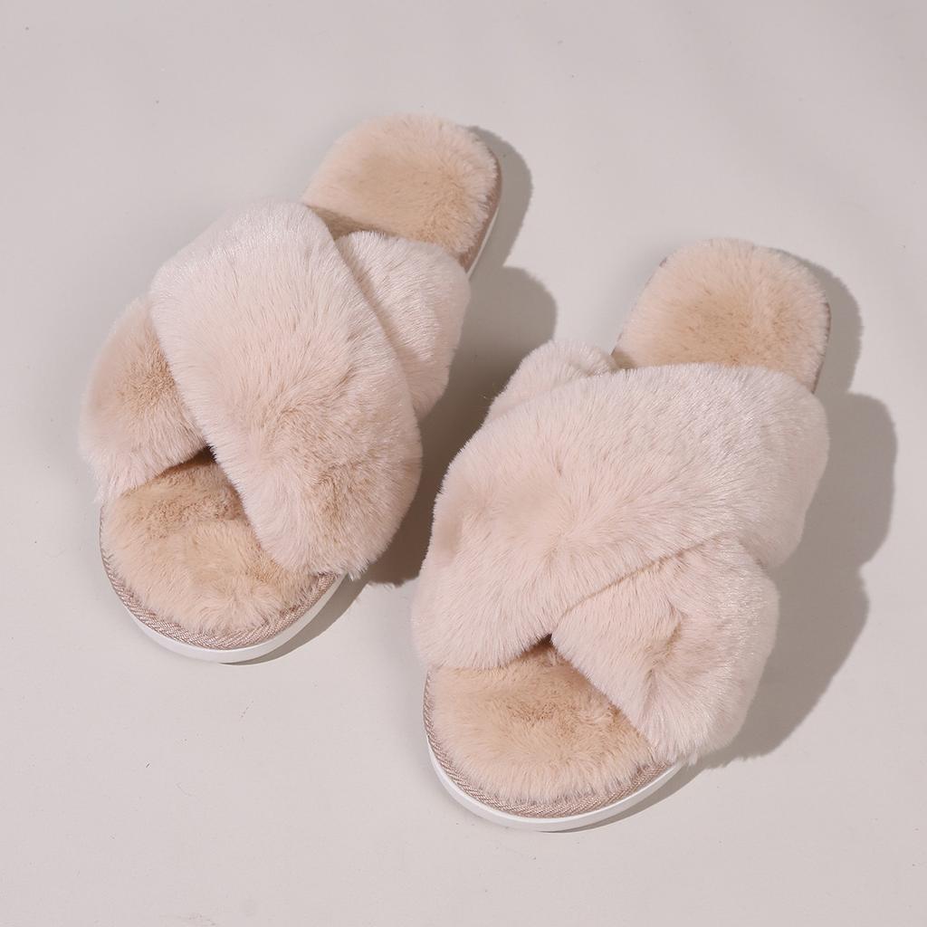 2024 Winter Warm Home Fur Slippers Women Luxury Faux Suede Plush Couple Cotton Shoes Indoor Bedroom Flat Heels Fluffy Slippers