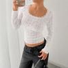 Women's Spring New U Neck Long Sleeve Lace Slim Top