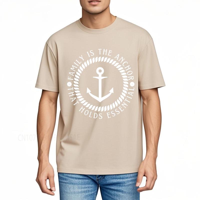 Свободная летняя футболка Для него Семья — это якорь, который удерживает Важное Короткий рукав Новое поступление Футболка с круглым вырезом