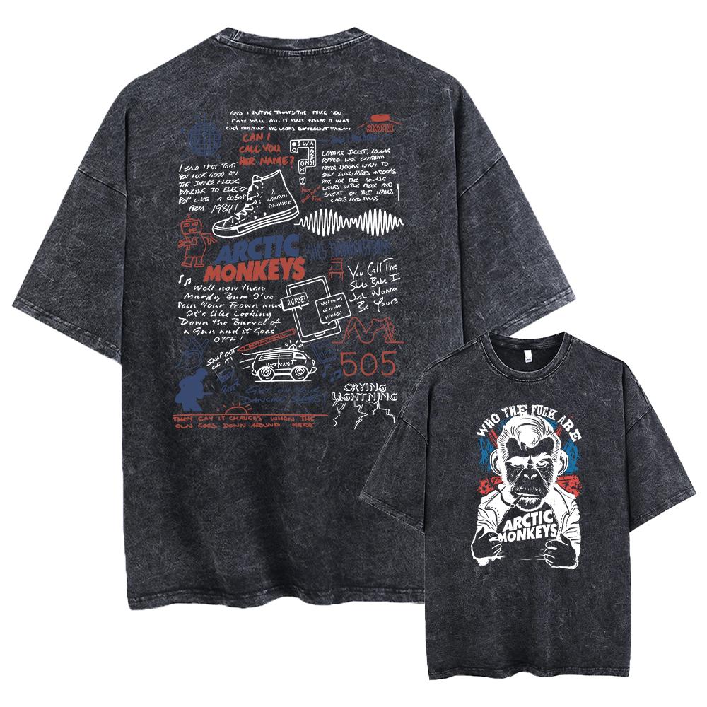 Винтажная выстиранная футболка оверсайз Arctic Monkeys с ретро-рок дизайном