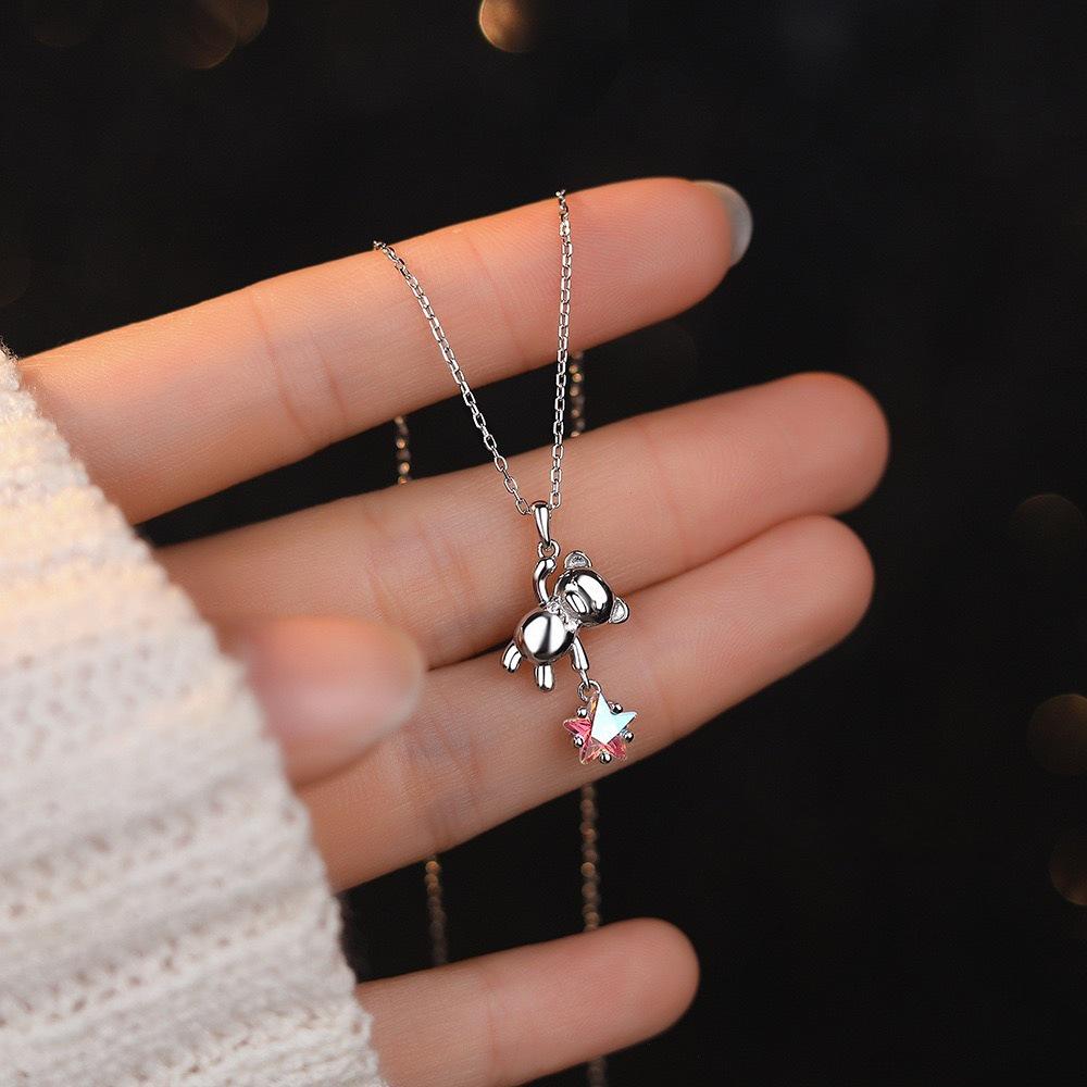 Серебряное ожерелье Beixi S925 со звездой и медведем: Искрящаяся звездная цепочка на ключицу в корейском стиле для женщин