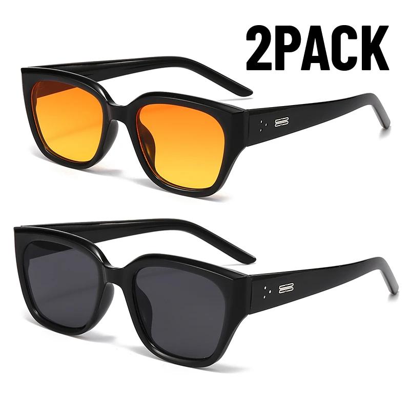 2PACK Korean Fashion Square Sunglasses UV400 Retro Trendy Street Photography Sunshade Mirrors for Women