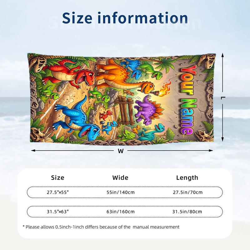 Dinosaur Theme Beach Towel Personalized Custom Name & Text Soft Quick Dry Beach Towel for Swimming Travel