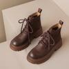 Женские ботинки в британском стиле 2024 года, новые осенние ботинки на толстой подошве со шнуровкой, коричневые нескользящие удобные повседневные короткие ботинки Botas Mujer