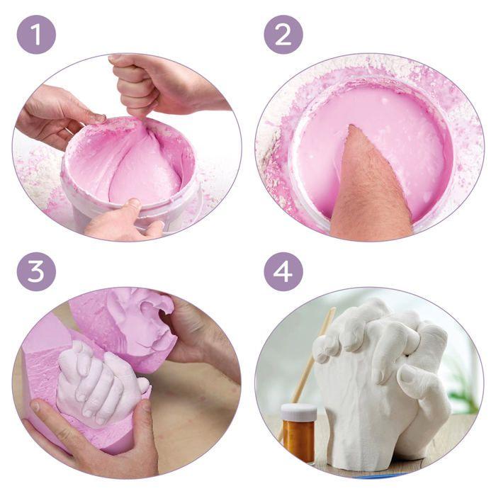 Kit de moulage 3d - chuckle - mains entrelacées - peinture dorée et argentée - socle inclus - cadeau couple