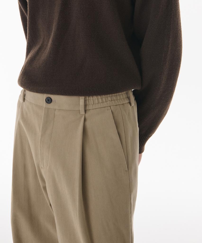 MUSINSA STANDARD 14W Corduroy One-Pleat Wide Elastic Pants [Beige]