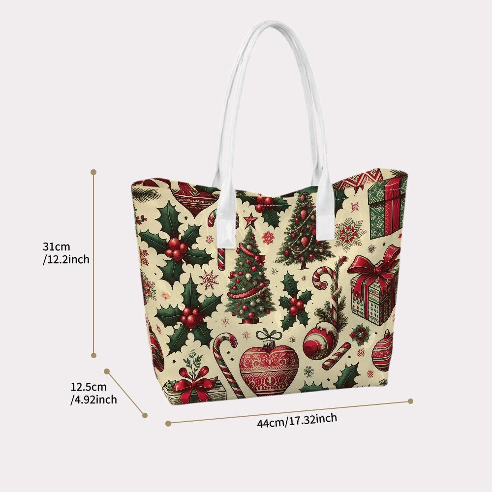 Christmas Pattern Tote Bag Fashionable Large Capacity Holiday Portable Handbag for Daily Use