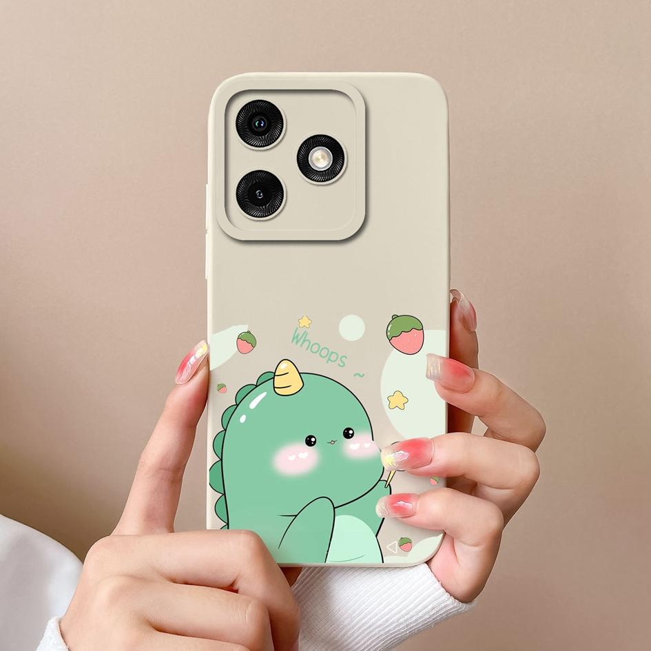 For Infinix Note 40 5G Smart 8 Pro Itel P55 4G Tecno Pova 6 Neo Back Cover Matte Soft Silicone Cartoon Dinosaur Pattern Camera Protection Bumper Cases