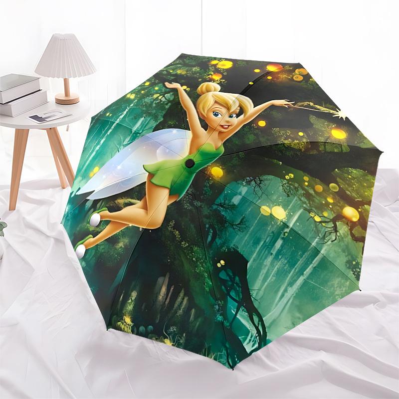 Tinkerbell Themed Automatic Opening and Closing Umbrella, Brightly Colored 8-rib Portable Umbrella, Suitable for Men and Women, A Perfect Gift for Chr