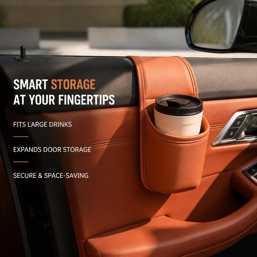 Car Cup HolderPU Leather Multifunctional Space Saving Car Drink Rack Self-adhesive Easy To Install Car Storage Box Interior Use