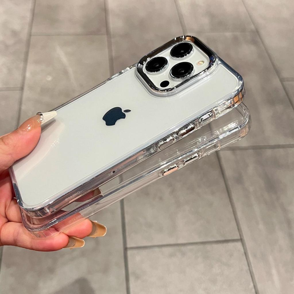 Clear Phone Case for iPhone 16 Promax 15 Plus 14 Pro 13 12 11 XS Max XR 7 8 6 6S Plus Anti Drop Soft Simple Silver Large Hole Thickened Protection