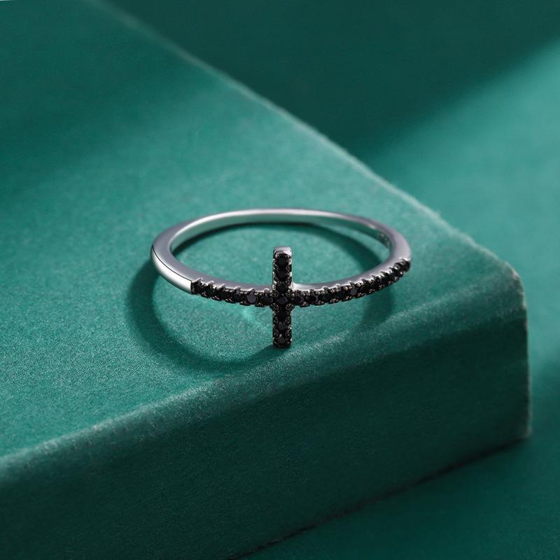 Классическое кольцо для пары с черным крестом и бриллиантами для женщин, 100% серебро S925, подарок на День святого Валентина, ювелирные изделия