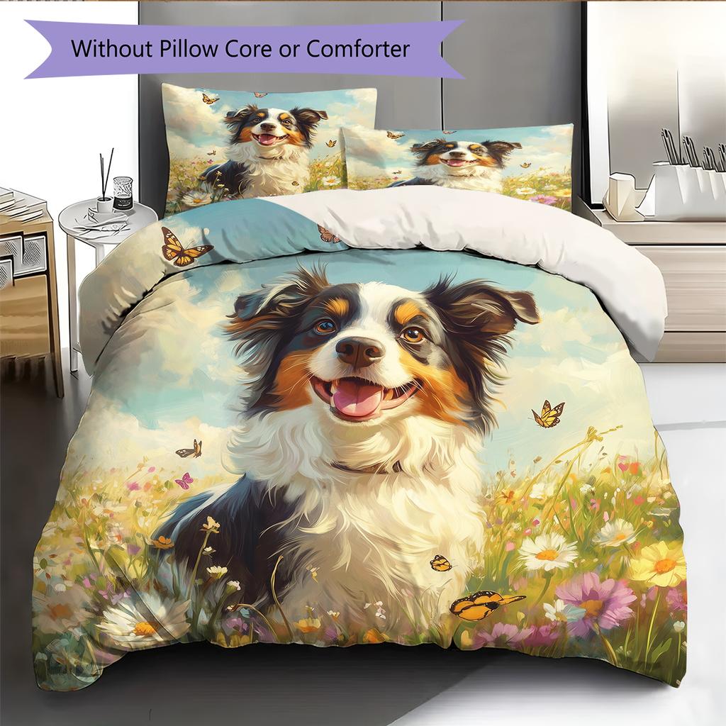 Australian Shepherd dog Pattern Bedding Home Decoration Birthday Gift (1 * duvet cover + 2 * pillowcase, without core)
