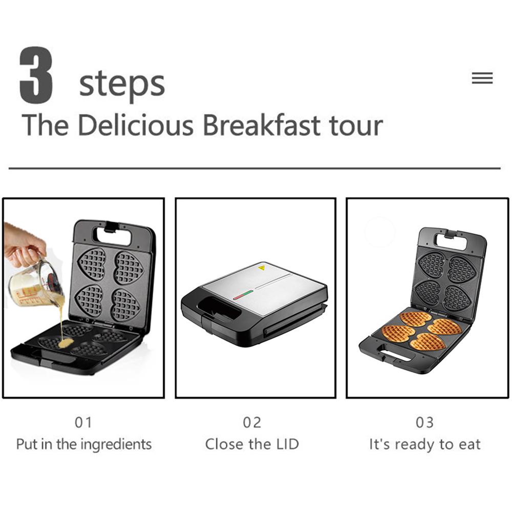 Вафельница в форме сердца с антипригарным покрытием 4 бельгийские вафельницы в форме сердца из нержавеющей стали, 1400 Вт