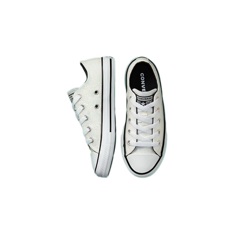 Converse Chuck Taylor All Star Low GS Winter Glitter Kids Sneakers White Silver Black 672099C