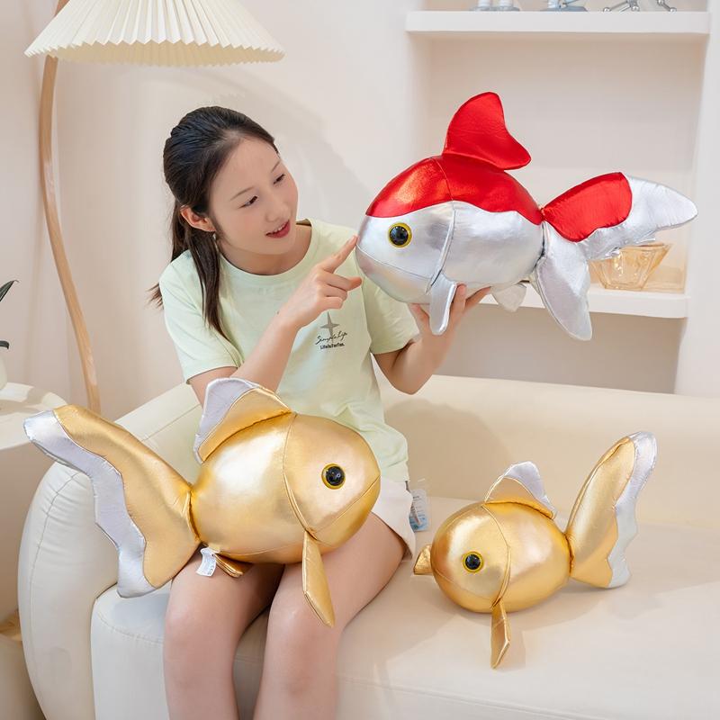 Lucky Koi Goldfish Shaped Plush Toy Soft PU Leather Cartoon Fish Doll Home Decor  Kids Birthday Gift Animal Cushion Throw Pillow