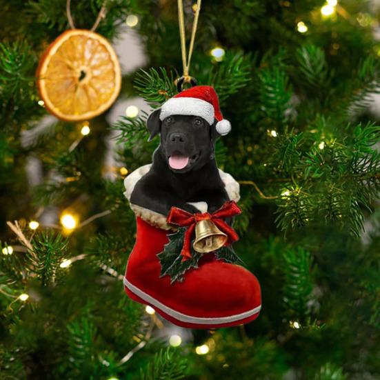 Подвеска в виде собаки на Рождество, собака в сапоге Санты, подвесное украшение, 2D, плоская акриловая подвеска для рождественской елки, домашний декор, подарок любителям собак