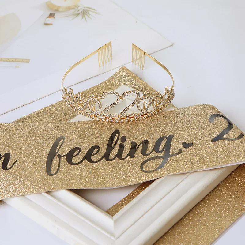 22nd Birthday Glitter Alloy Crown & Sash Set - Party Hair Accessories & Decor