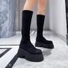 Winter Fashion Round Toe Thick Sole Increased Solid Color Elegant Long Boots Comfortable and Warm New Sexy Women's Shoes Botas