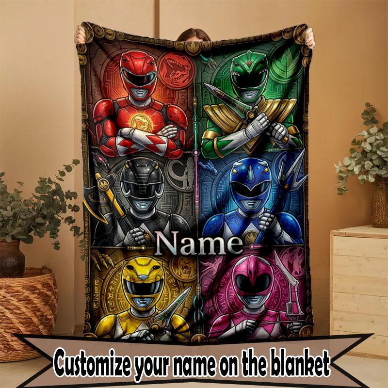 Custom Name Personalized Power Rangers Print Blanket, Home Decor, Bedroom, Sofa, Camping, Couch, Gifts for Birthday Christmas