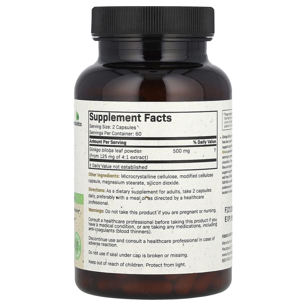Futurebiotics Ginkgo Biloba, 500mg, 120 Veggie Capsules (250mg Per Capsule)