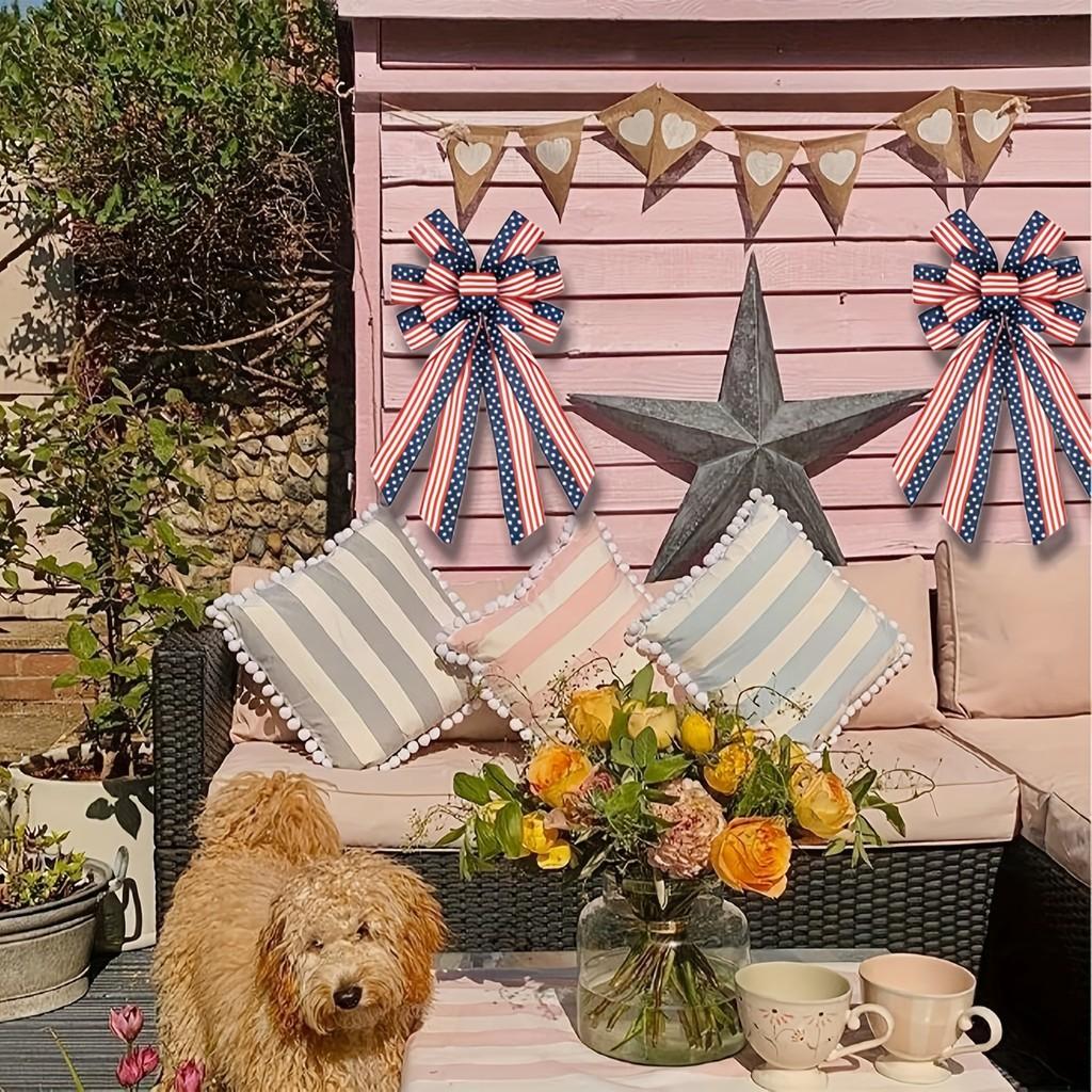 Элегантный патриотический бант из ленты с флагом ко Дню независимости США для украшения помещений и улицы на праздники и торжества