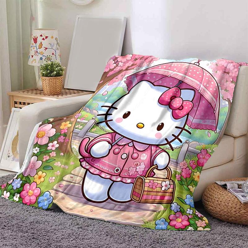 1pc Spring Hello Kitty Blanket, Seasonal Home Decor, Soft Throw Blanket, Living Room, Travel, Camping, Car Blankets, Beach, Office Naps, Perfect for B
